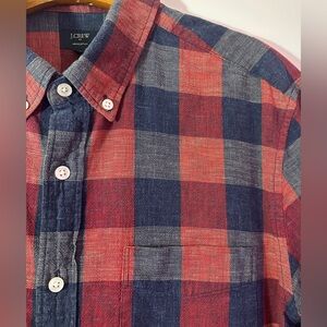 JCREW Men’s Plaid Twill Homespun Button Up Shirt 
Long Sleeve- Size L